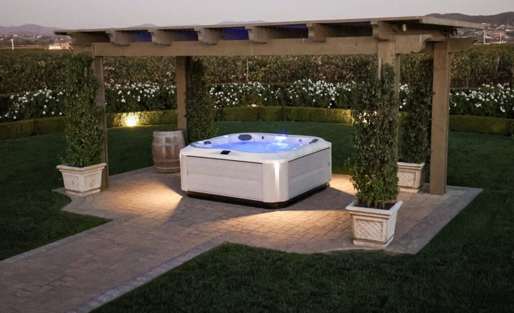 jacuzzi hot tub j 385 platinum brushedgray pergola03